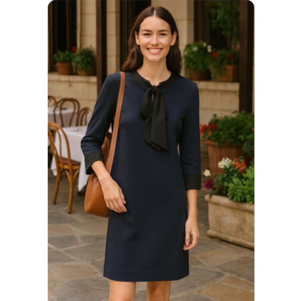 Boden Navy & Black Josie Ponte Knit Bow Neck Dress 6L - Picture 1 of 8